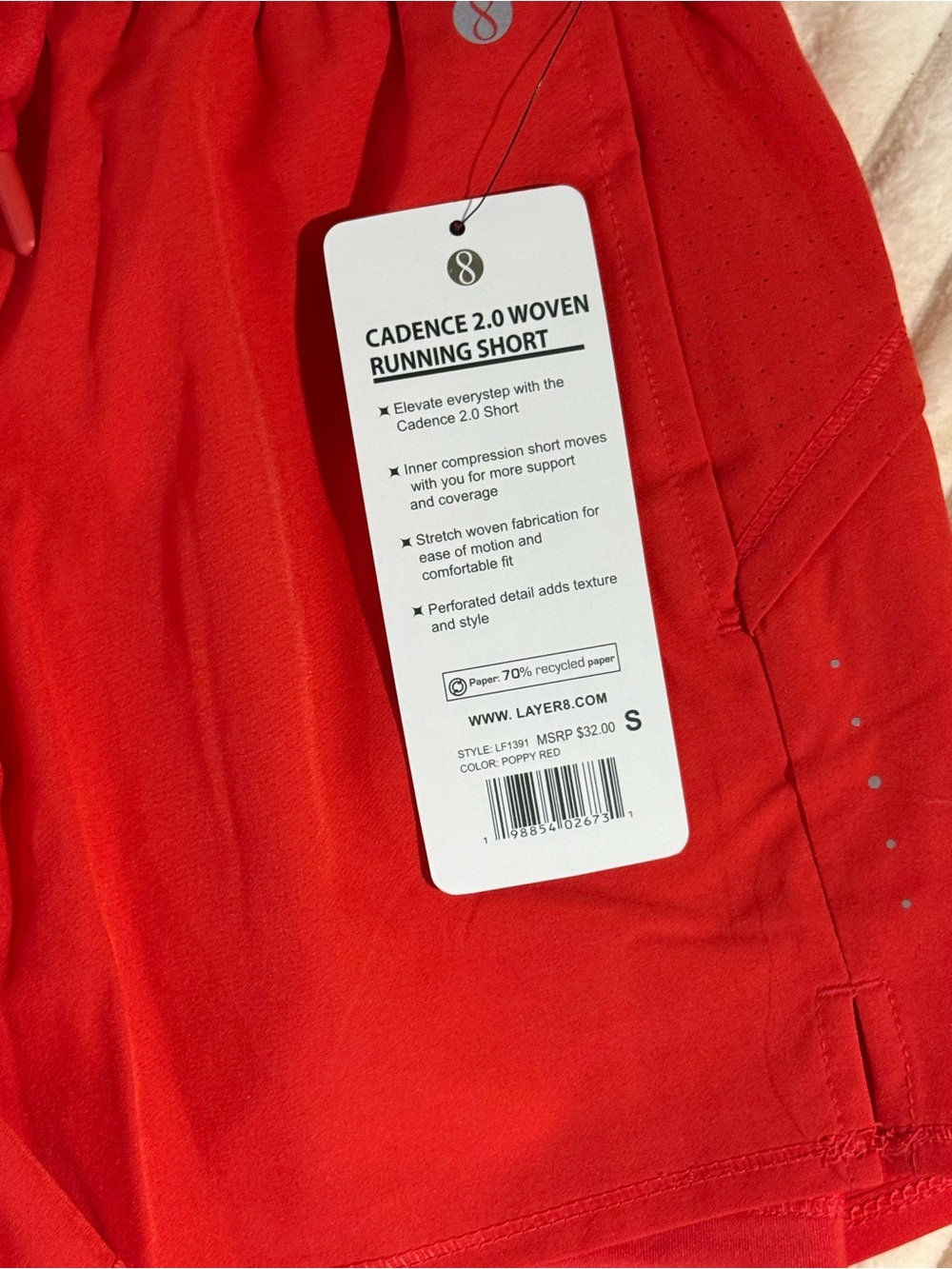 Layer 8 Red Athletic Shorts with Drawstring Waist NWT - Picture 7 of 8